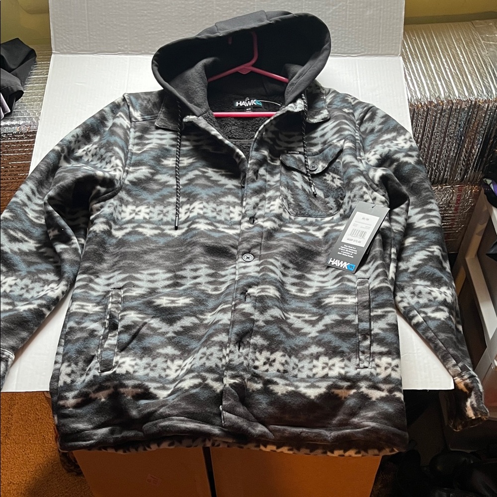 Tony Hawk Black, Blue, White and Gray Hooded Shacket